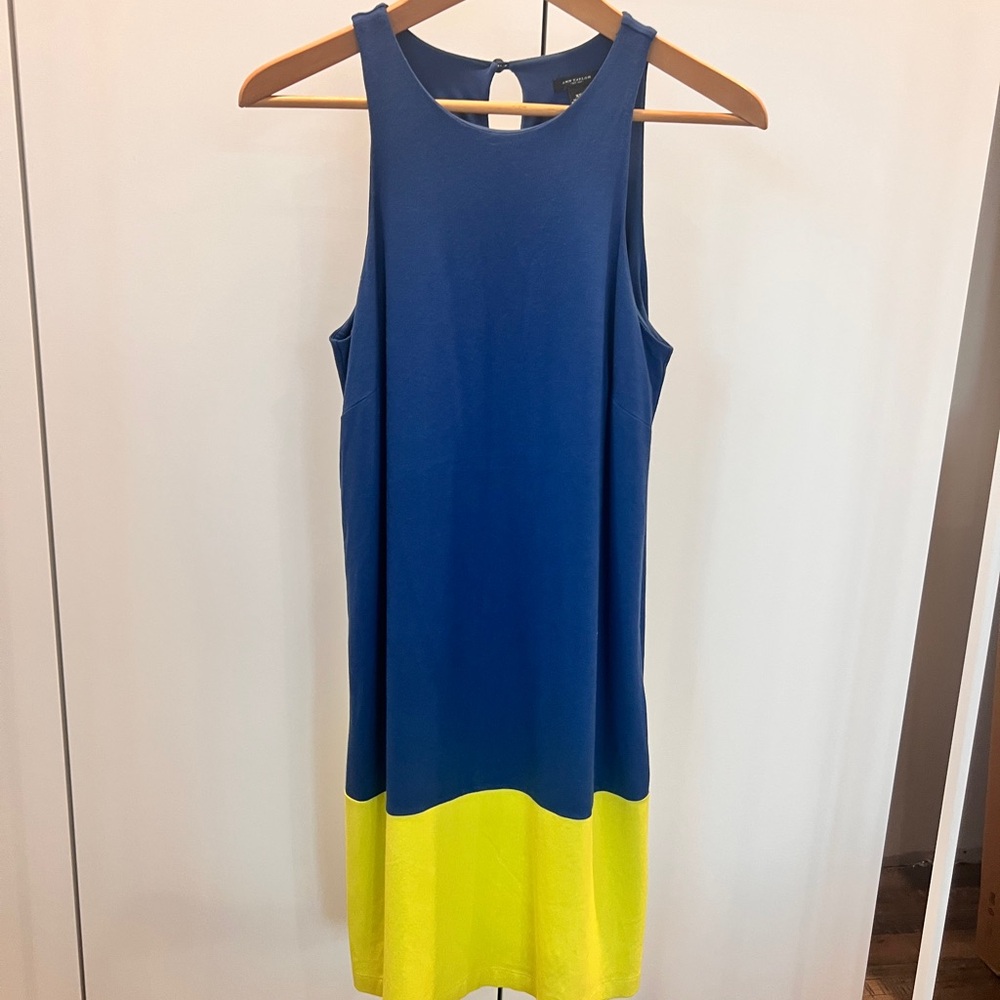 Ann Taylor Blue and Yellow Midi Dress